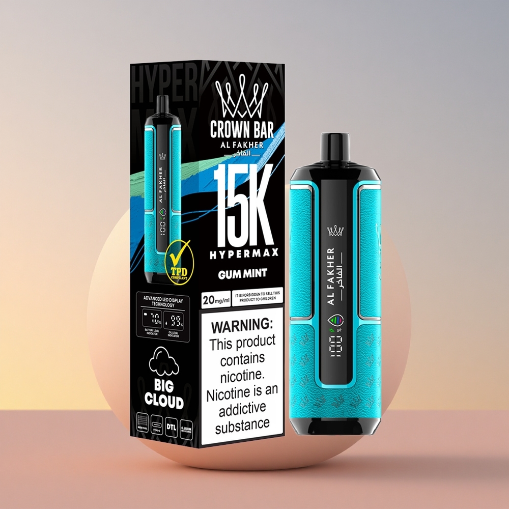 Al Fakher Crown Bar 15K Hypermax Švedri Čista Meta Hypermax Prenosni Vape Kit 22ml Tip-C