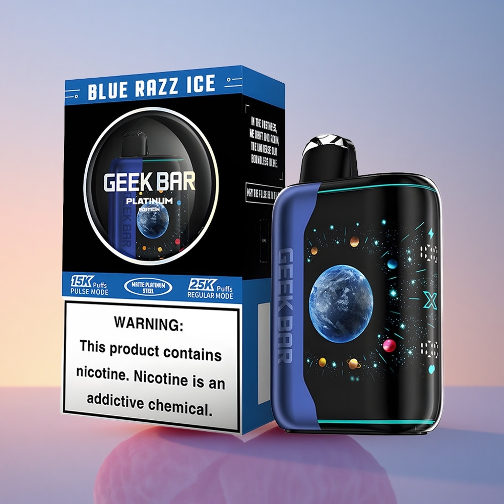 GEEK BAR Platinum Edition 25000 Puffs Modra Malina Led z Dvojno Mrežno Tuljavo in 20mL E-Liquida