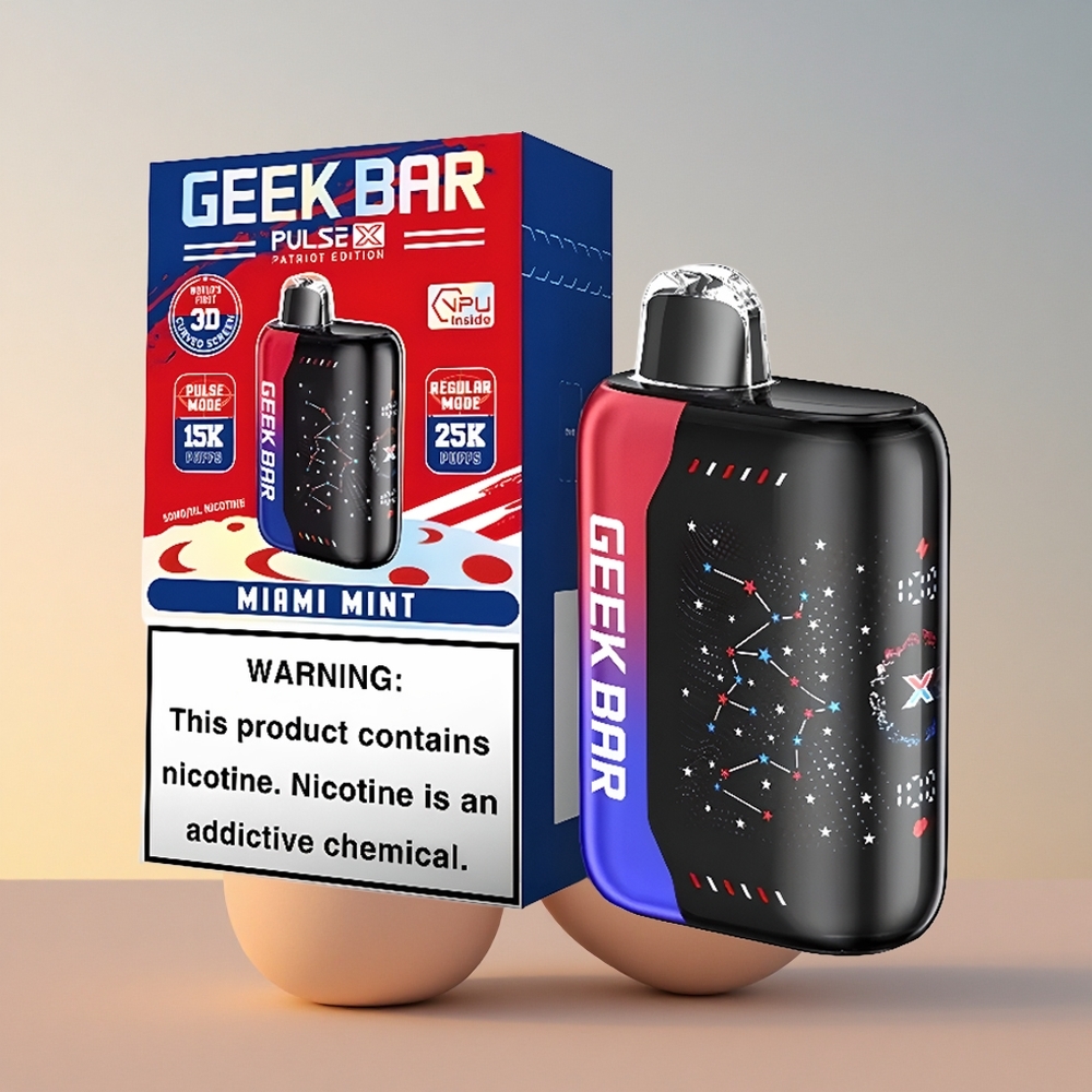 GEEK BAR Pulse X 25000 Puffs Patriotska izdaja z dvojno mrežasto tuljavo in zaslonom 3D ukrivljenosti