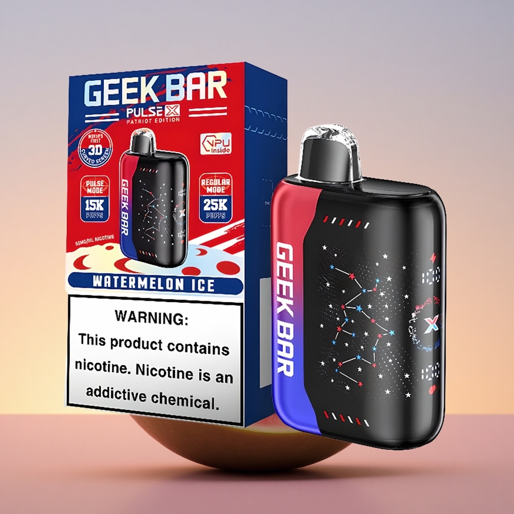 GEEK BAR Pulse X 25000 Puffs Patriotska izdaja z dvojno mrežasto tuljavo in zaslonom 3D ukrivljenosti