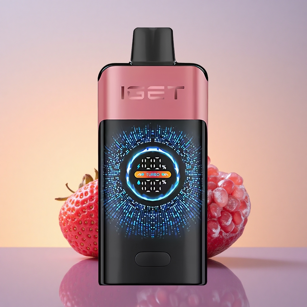IGET ONE 12000 Puffs Jagoda Granatni Led z Velikim Pravokotnim Barvnim Zaslonom in 2700 mAh Baterijo