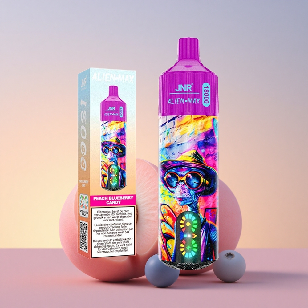 JNR Alien Max 18000 Breskva Borovnica Candy z Dvojno Mrežno Tuljavo in Hitrim Polnjenjem