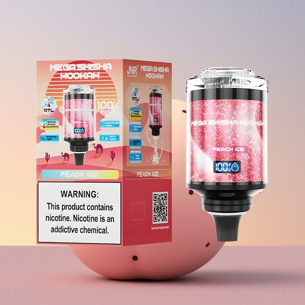 JNR Mega Shisha Hookah 100K Breskva Led z 60ml Kapaciteto in Nastavljivim Zračnim Tokom