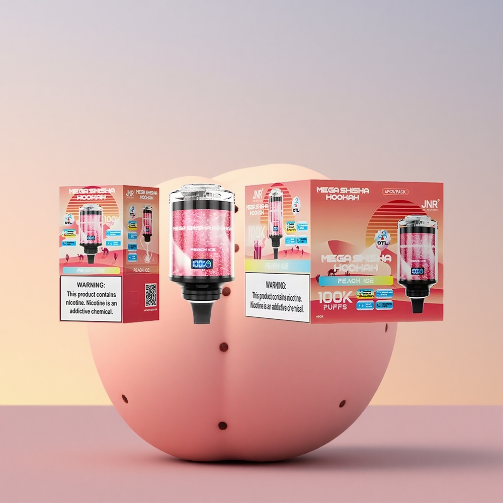 JNR Mega Shisha Hookah 100K Breskva Led z 60ml Kapaciteto in Nastavljivim Zračnim Tokom