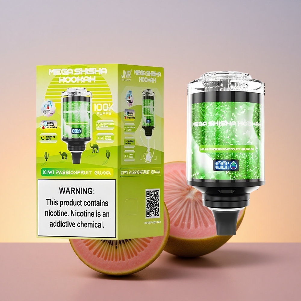 JNR Mega Shisha Hookah 100K Navadni kivi, pasijonka, guava z 2200mAh baterijo in nastavljivim zračnim tokom
