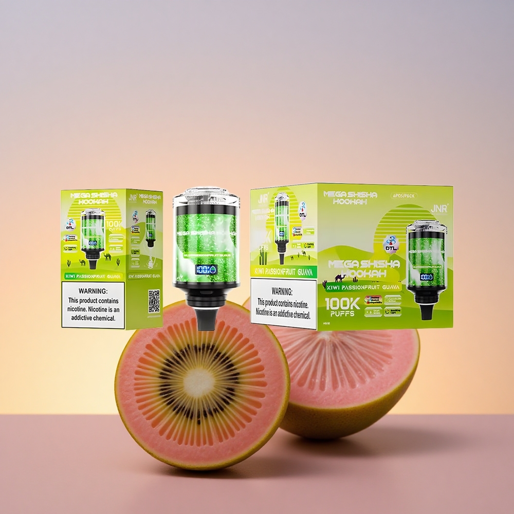 JNR Mega Shisha Hookah 100K Navadni kivi, pasijonka, guava z 2200mAh baterijo in nastavljivim zračnim tokom