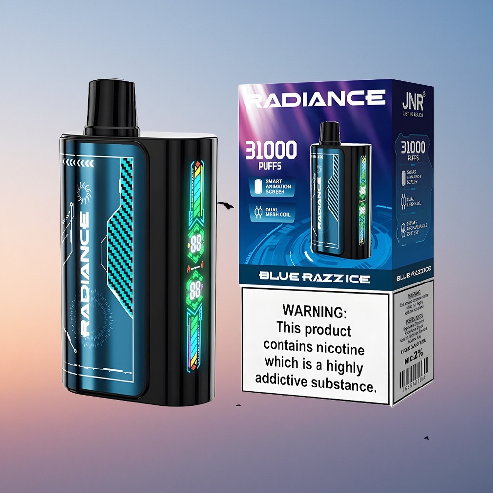 JNR Radiance 31000 Modra Malina Led z Dvojno Mrežno Tuljavo in 28ml E-tekočine