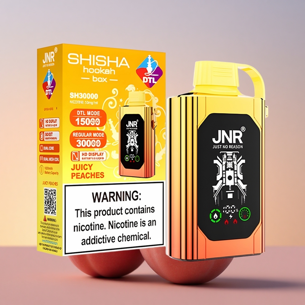 JNR Shisha Hookah Box 20500 Sočne Breskve HD Zaslon 25ml Dvojno Mrežno