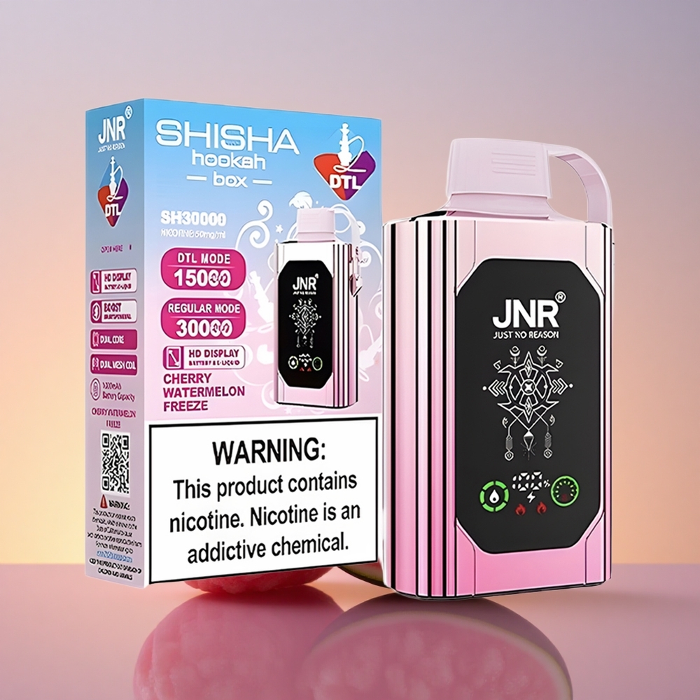 JNR Shisha Hookah Box 20500 Češnjevi Lubenica Freeze z HD zaslonom, 25ml in Dual Mesh Coil