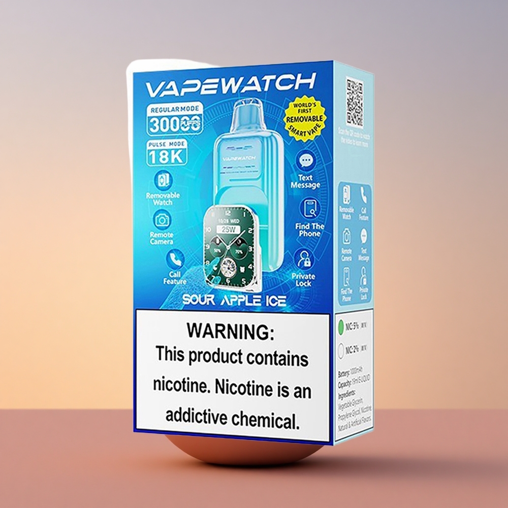 JNR VapeWatch 30000 Kislo Jabolčni Led z Dvojnim Mesh Ovitkom in Hitrim Polnjenjem Type-C