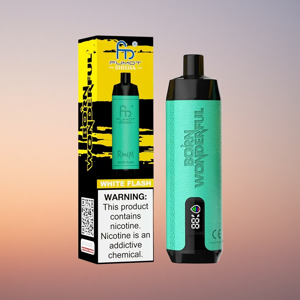 RandM Fumot Shisha 10000 Puffs Bela Bliskavka z 18ml E-tekočine in 0.6ohm Mrežno Tuljavo
