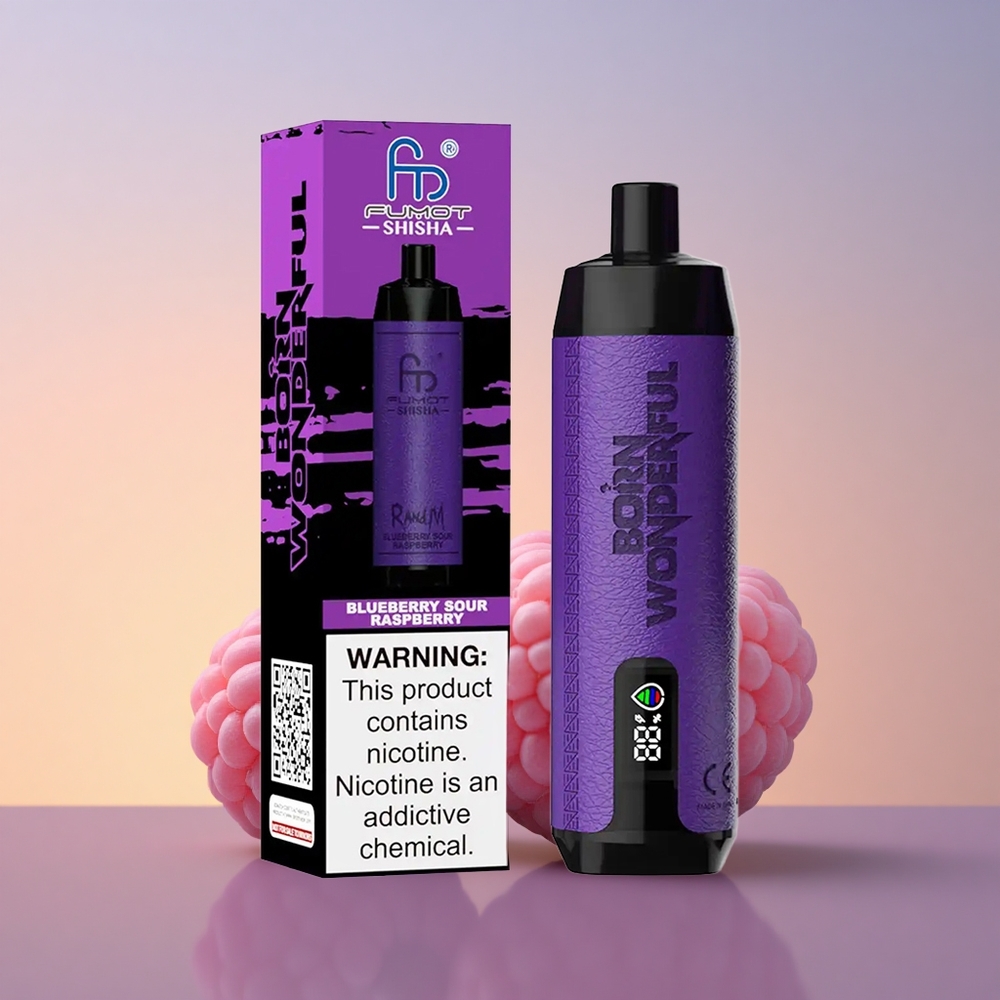 RandM Fumot Shisha 10000 Puffs Boravnica Kisla Malina z LED Indikatorjem in 0,6ohm Mesh Coil