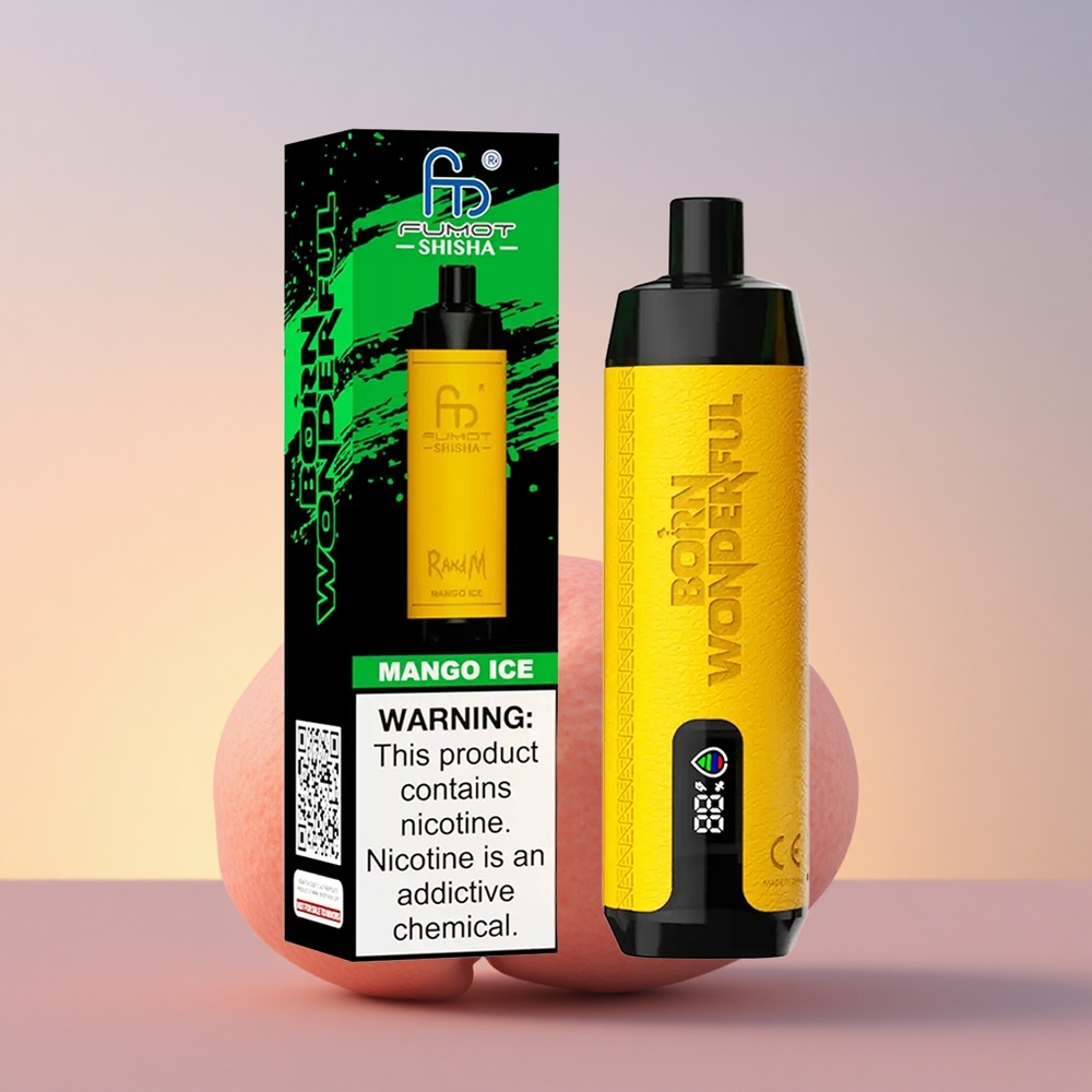 RandM Fumot Shisha 10000 Puffs Mango Ledni z 0,6ohm Mrežasto Tuljavo in 18ml E-tekočine