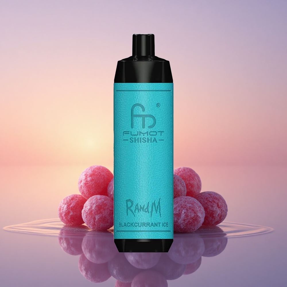 RandM Fumot Shisha 10000 Puffs Črni ribez led z 10000 povdihov, 18ml, 0,6ohm mrežasta tuljava