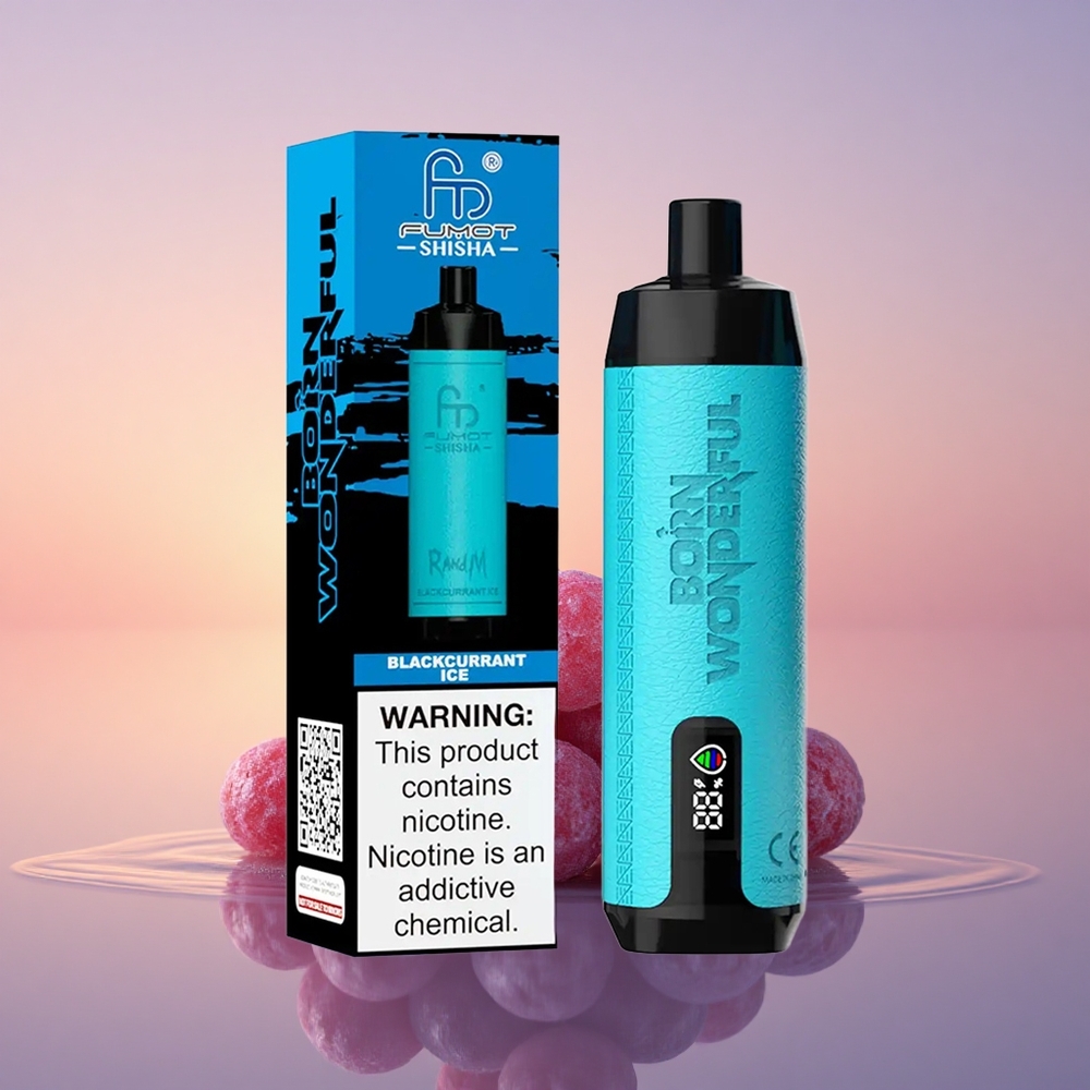 RandM Fumot Shisha 10000 Puffs Črni ribez led z 10000 povdihov, 18ml, 0,6ohm mrežasta tuljava