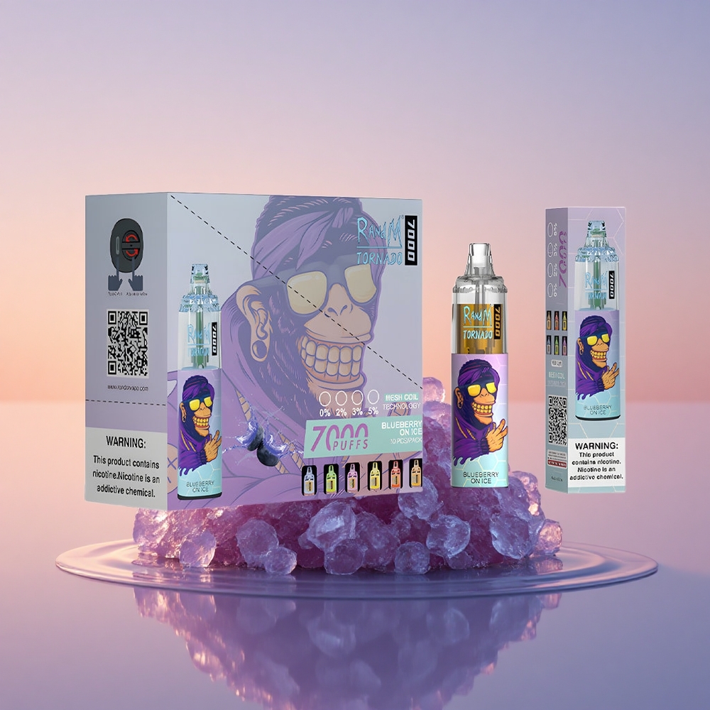 RandM Fumot Tornado 7000 Puffs Borovnica na ledu z Mesh Coil in 850 MAH