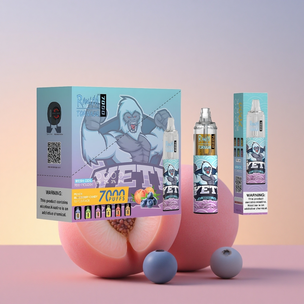 RandM Fumot Tornado 7000 Puffs Breskeva Borovnica Bonbon 14 ML Mrežasta Tuljava