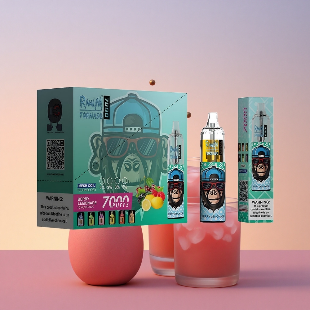 RandM Fumot Tornado 7000 Puffs Jagodna Limonada z Mešičasto Navitjo in Nastavljivim Zrakom