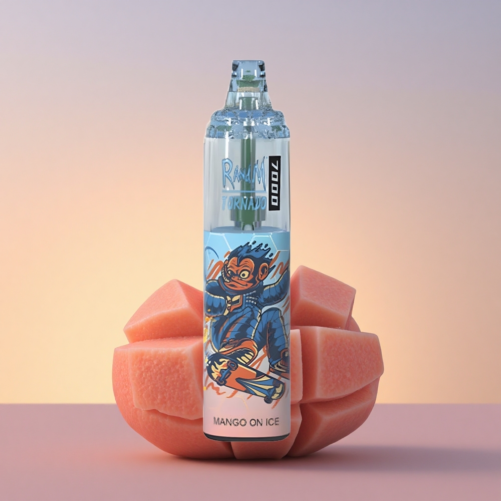 RandM Fumot Tornado 7000 Puffs Mango na Ledu z Mesh Coil in Nastavljivim Zrakom