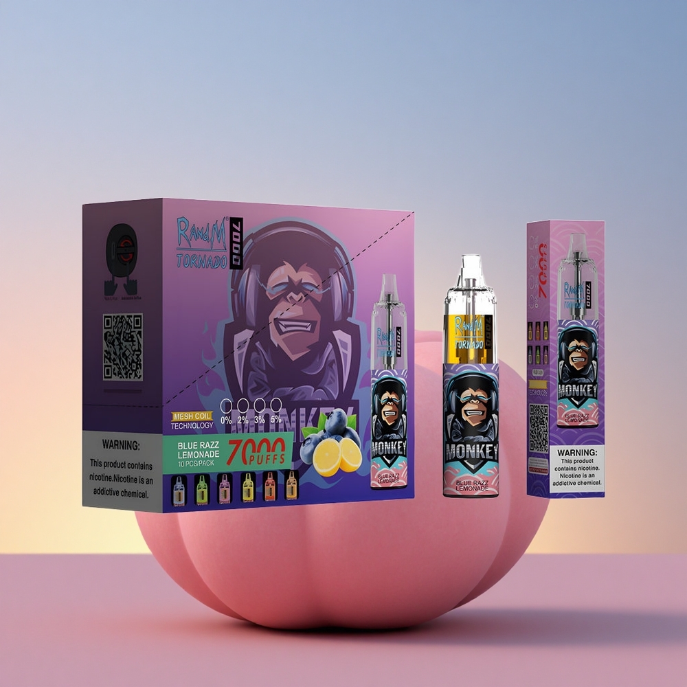 RandM Fumot Tornado 7000 Puffs Modra Malina Limonada z Mešanico in Nastavljivim Zrakom