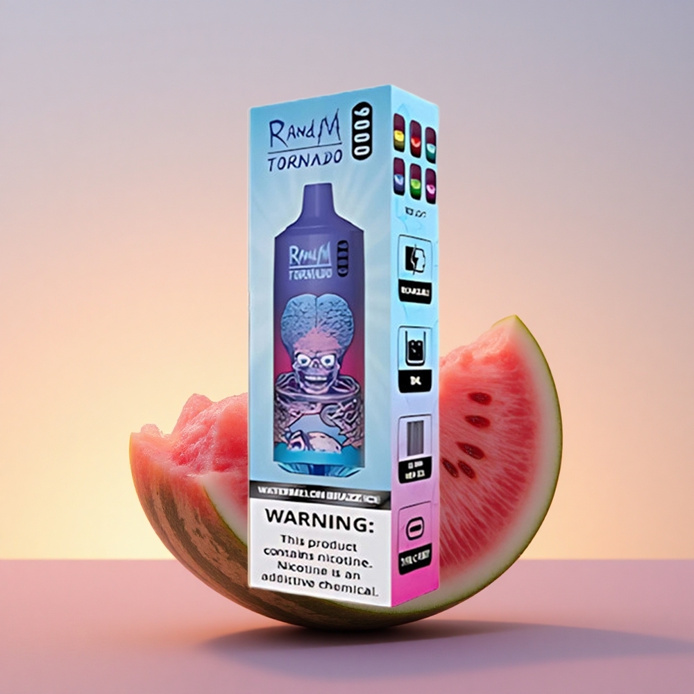 RandM Fumot Tornado 9000 Puffs Lubenica Brazz Led z Mrežasto Tuljavo in RGB Zaslonom