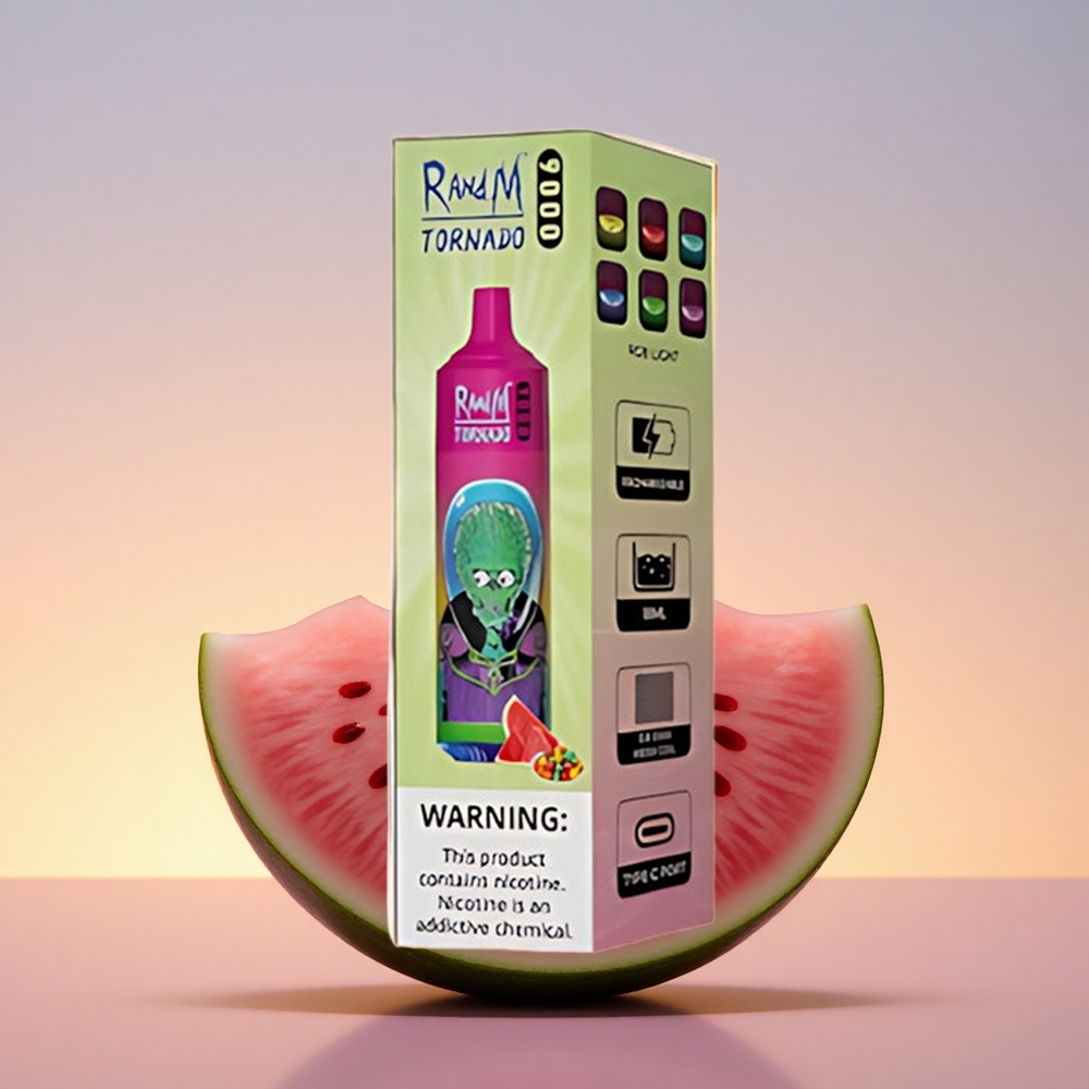 RandM Fumot Tornado 9000 Puffs Lubenikova Mehurčna Guma z Mrežasto Tuljavo in RGB Zaslonom