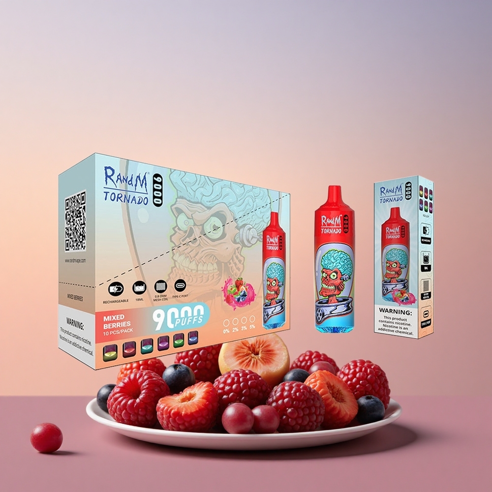 RandM Fumot Tornado 9000 Puffs Mešane Jagode RGB 18 mL Mrežna Tuljava