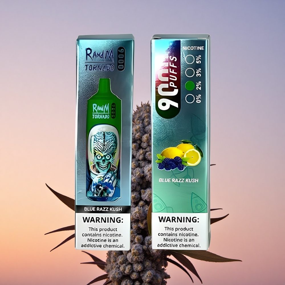 RandM Fumot Tornado 9000 Puffs Modra Malina Kush z 9000 Puffi, 850 mAh in 18 mL