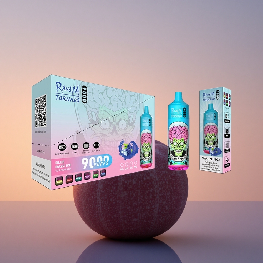RandM Fumot Tornado 9000 Puffs Črni Zmaj Led z Mehansko Tuljavo in RGB Zaslonom 18 mL
